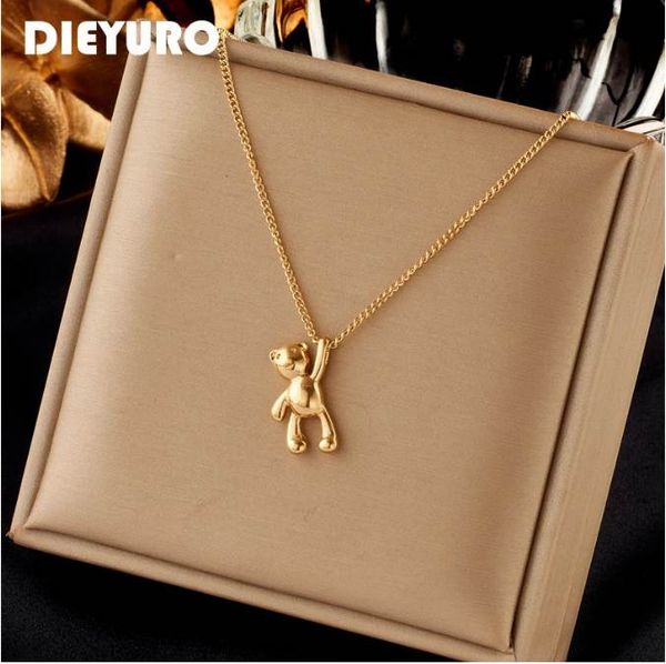 

316l stainless steel cute bear pendant necklace for women fashion girls clavicle chain jewelry birthday lovers gifts, Silver