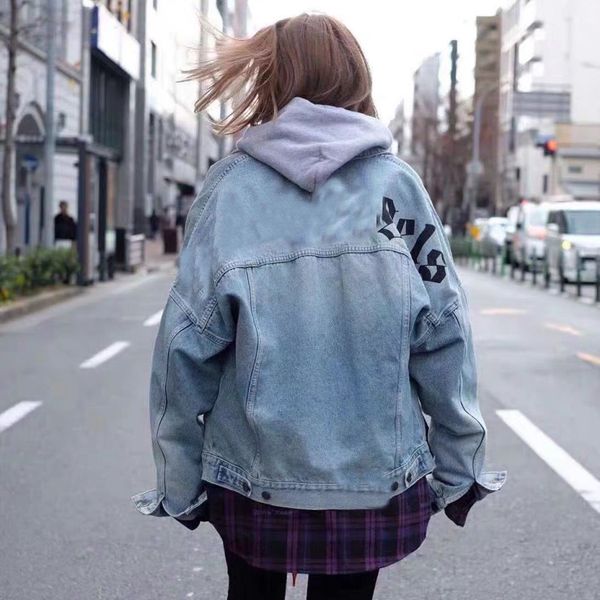 

spring and autum print denim jackets long sleeve mens and womens couples leisure wear loose coat, Black;brown