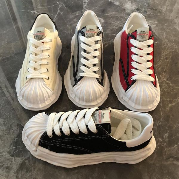 

thick bottom shoes dissolve sole shoe shell toe cap mihara high street sneakers canvas lace-up trainers luxury designer trainer women men&#0, Black
