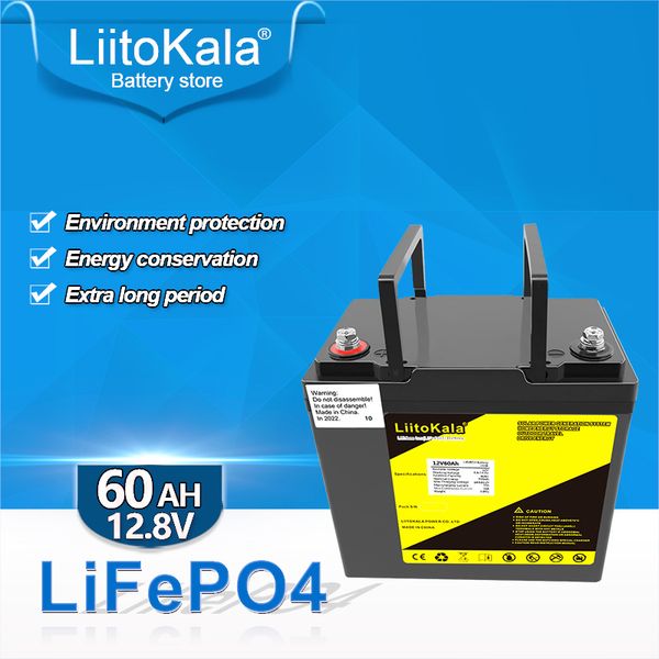 

liitokala 12v 60ah lifepo4 battery pack 12.8v lithium 12.8v60ah iron phosphate battery with 4s 50a bms lcd display 14.6v charger