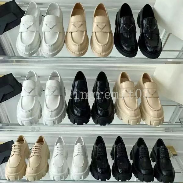 

designer monolith casual shoe women dress shoes platform cloudbust loafers genuine leather shoe increase sneakers classic patent matte, Black
