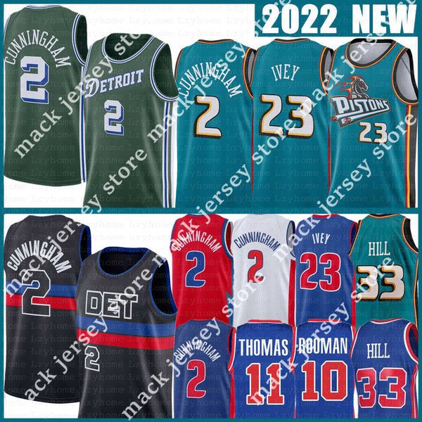 

2 cade cunningham 23 jaden ivey basketball jerseys isiah thomas detroits piston jersey grant hill dennis rodman blue teal shirt retro 2022, Black;red