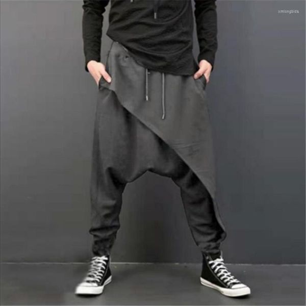 

men's pants plus size men casual drape drop crotch harem hip-hop trouser baggy dancing gothic punk style, Black