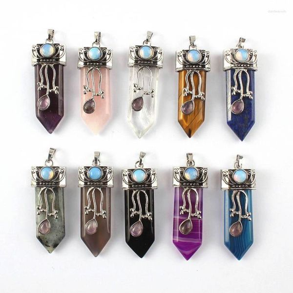 

pendant necklaces 24pieces natural amethysts gemstone big pointed sword arrow shape healing crystal amulet stone pendants bulk for chakra, Silver