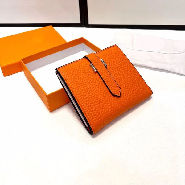 

designer purse buckle folding card bag black orange 8a quality clutch bags