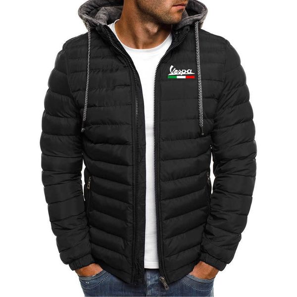 

men's vespa printing fashion winter warm thicken comfortable casual hip hop harajuku solid hoodies zipper jackets coat, Black