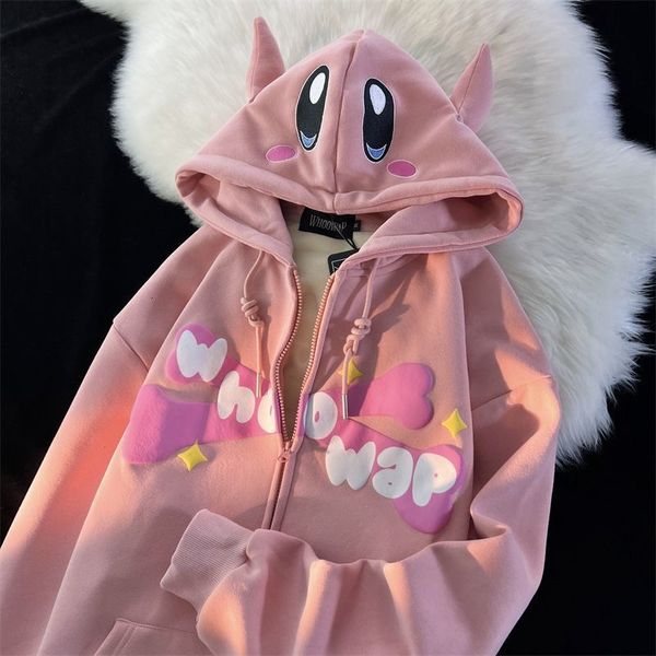 

hoodies sweatshirts kawaii pattern letter priting women loose streetwear zip up hoodie anime y2k clothes haruku, Black