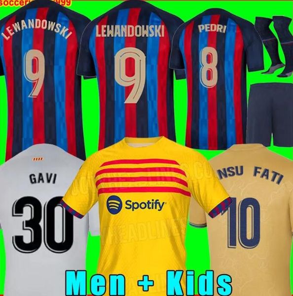 

lewandowski soccer jerseys 22 23 ansu fati barcelonas pedri gavi ferran raphinha 2022 2023 f. de jong dest dembele camisetas football shirt, Black;yellow