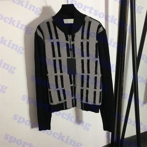 

womens plush cardigan designer sweater coat letter jacquard sweaters zipper knitwear two colors, Black