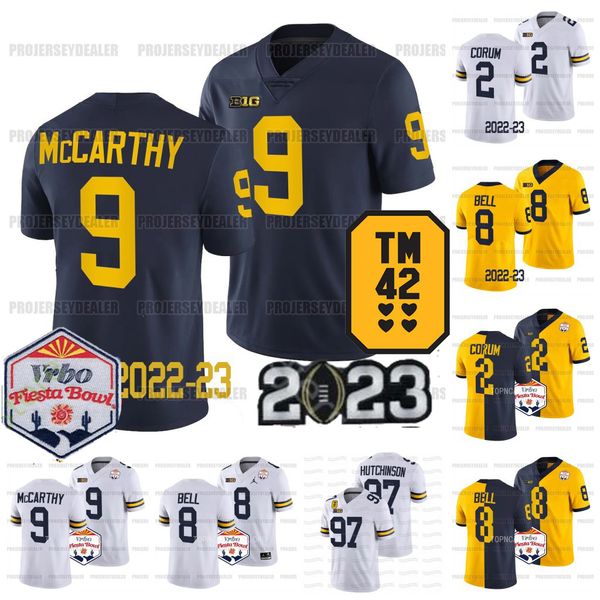 

aidan hutchinson michigan wolverines 2022-23 palyoff jersey college ncaa football j.j. mccarthy blake corum junior colson rod moore cade mcn, Black;red