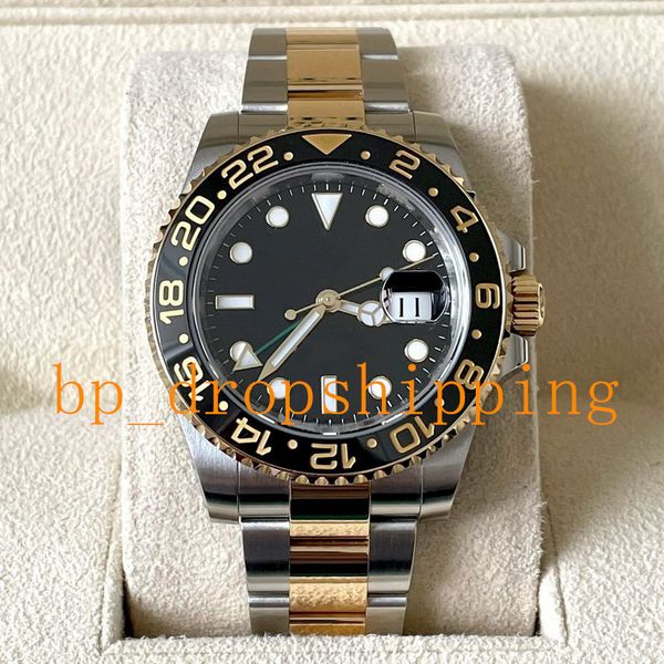 

super quality mens watch v2 40mm mechanical automatic ceramic bezel two tone fine steel strap nf factory waterproof gmt sapphire glass wrist, Slivery;brown