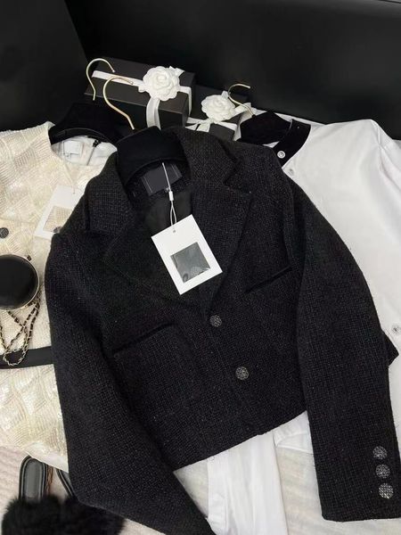 

chan new 2023 women's brand jacket designer ootd fashion high-end autumn winter chains logo tweed coat leisure spring coats cardigan bi, Black;brown