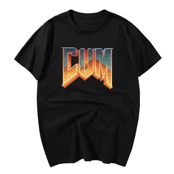 

men's t-shirts doom cum shirt vintage graphic letter printing tee shirt for men cotton 0 collar tshirt men summer fashion loose t-shirt, White;black