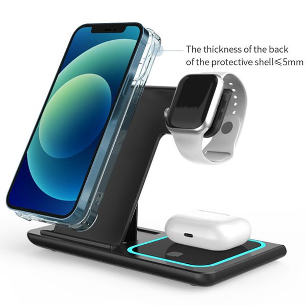 

15w 3 in 1 foldable cell phone chargers wireless charger stand portable wireless charging station for iphone samrtphone airpods apple watch