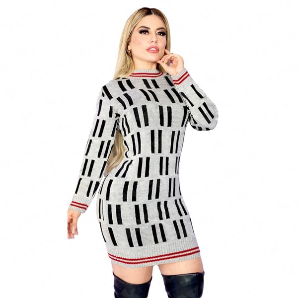 

full letter knit sweaters dress for women fashion slim tight dresses designer ladies casual knitted sweater clothes, Black;gray