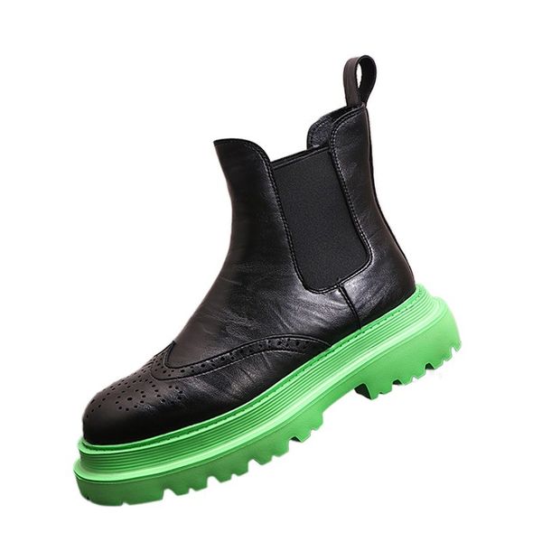 

green man chunky boot light men platform boots designer men's chelsea boots, Black