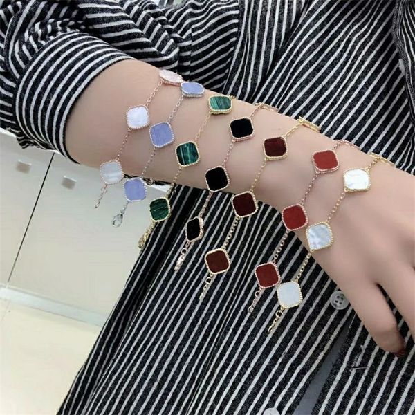 

four leaf clover charm bracelets designer for women cute bracelet for teen girls trendy valentines day plated gold luxury pulsera party wedd, Golden;silver