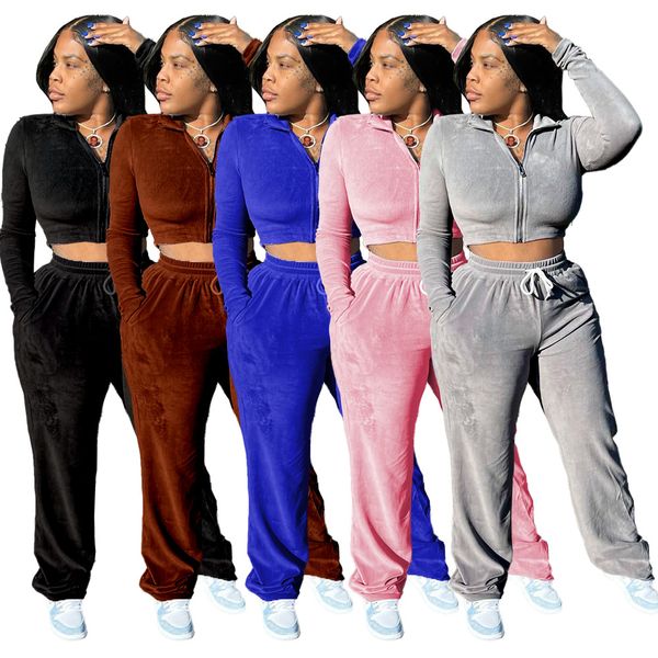 

fall winter velvet tracksuits women sweatsuits long sleeve jacket and wide leg pants two piece sets matching outfits casual jogging suits sp, Gray