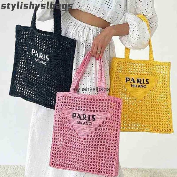 

totes 2022 designer brands hollow letters raffia straw tote fashion paper woven women shoulder bags summer beach handbag luxury bag 010423h