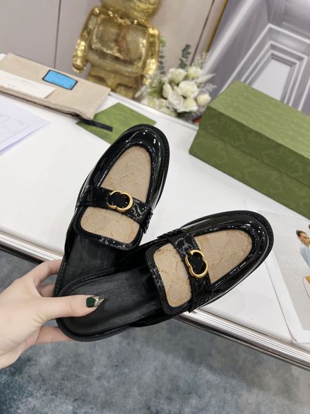 

casual shoes luxury leather designer slipper mens shoes with buckle fashion men princetown brown mules flats, Black