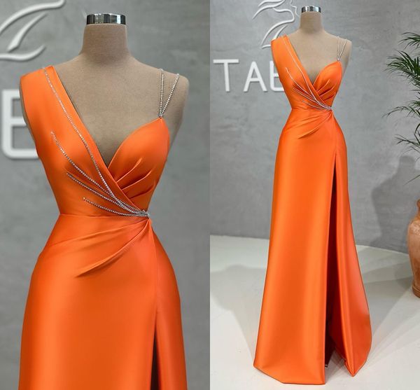 

orange side slit prom dress floor-length sleeveless sequined straps evening party gowns custom made elegant vestido de gala, Black
