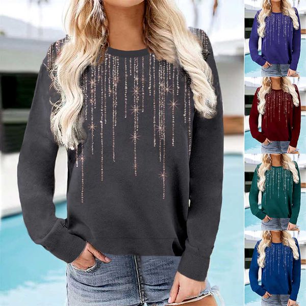 

women's t-shirt women's autumn winter elegant casual loose long sleeve t-shirt abstract ptint daily oversize o-neck fashion street, White