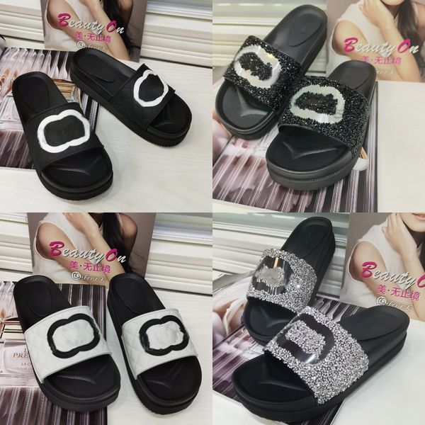 

rhinestone diamond slippers women fashion slides sandals girls thick bottom platform white black flip slops flops beach pool slide quilted l