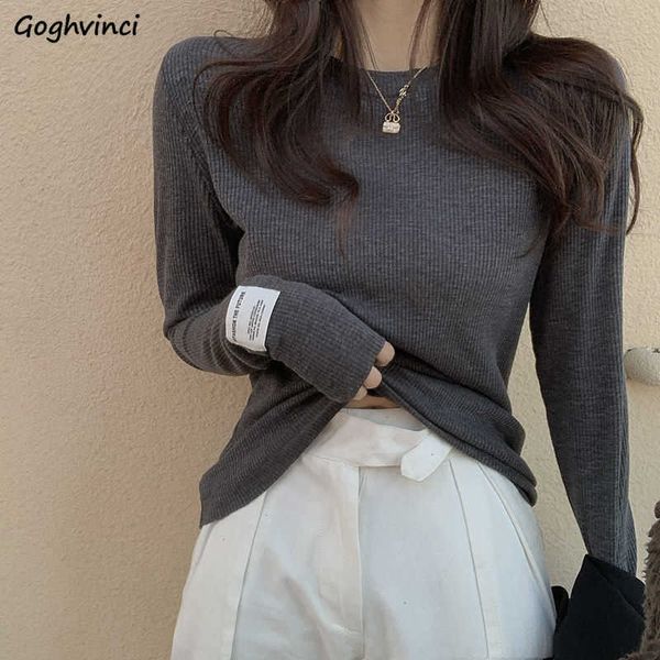 

women's t-shirt women long sleeve t-shirts comfort simple korean style underwear all-match slender tees leisure temperament females t2, White