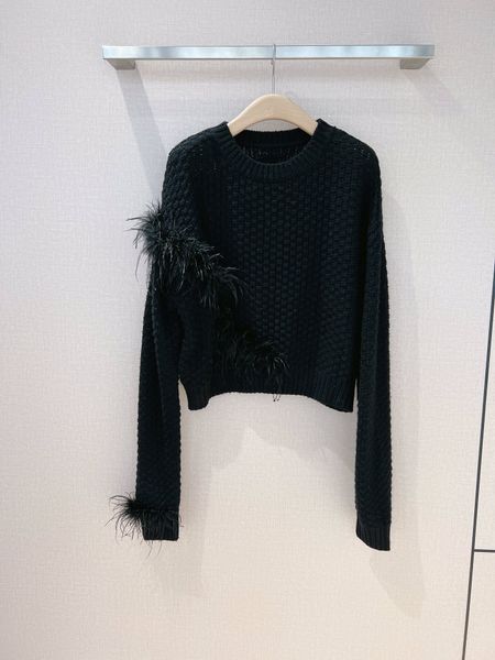 

french slouchy mosaic ostrich feather pullover slouchy design short fashion super slim, White;black