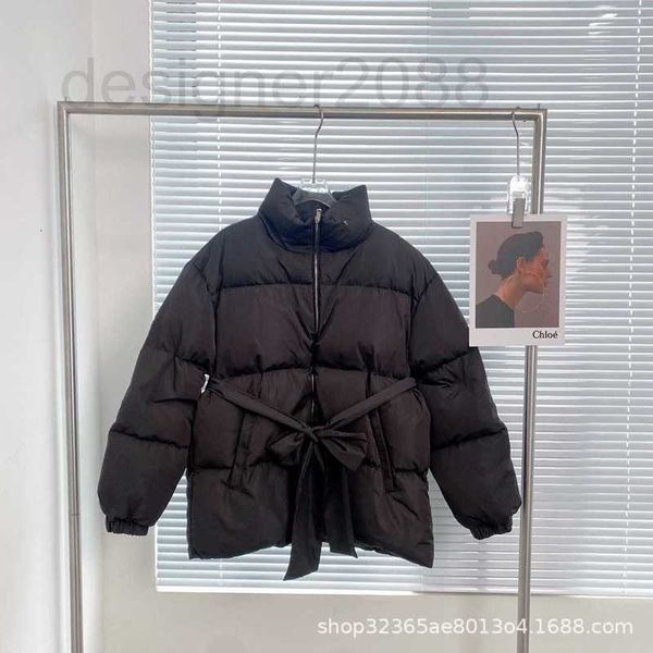 

men's down & parkas designer autumn and winter new niche inverted triangle logo decoration stand collar profile strap bread down jacket, Black