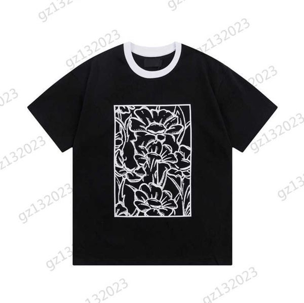 

womens t-shirts floral print splice thread crewneck t-shirt classic base style soft breathable fabric cool brand t-shirts for women 1970, White