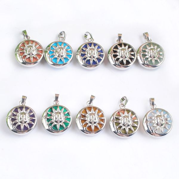 

yowost new fashion sun moon pendant natural amethyst tigers eye rose quartz stones round choice healing balance jewelry bn513, Silver