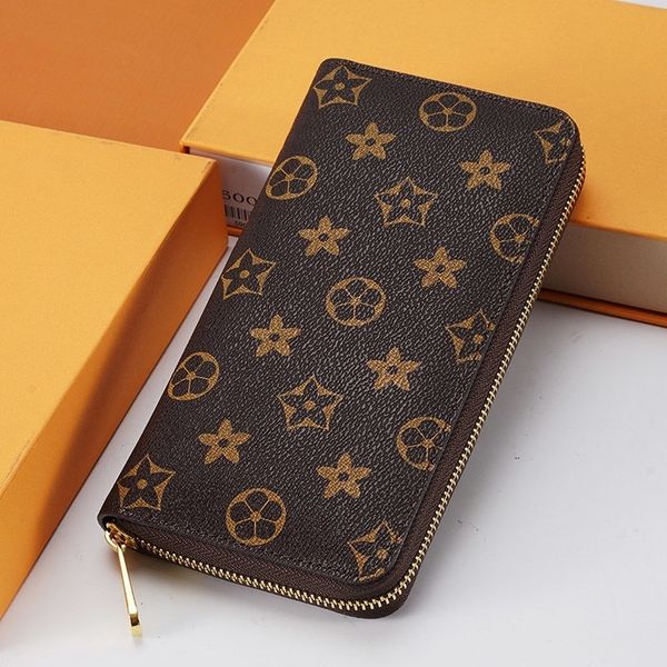 

2023 fashion women clutch wallet pu leather wallet single zipper wallets lady ladies long classical purse with orange box card, Red;black