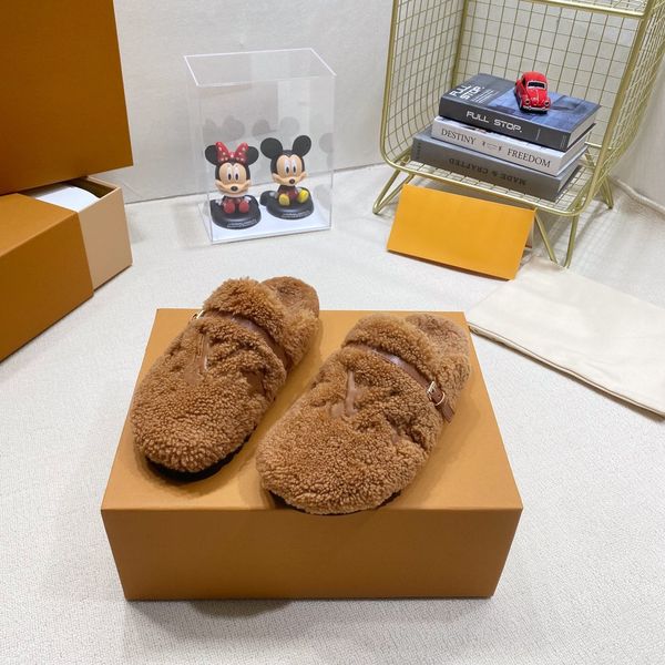 

designer wool slippers winter fur fluffy furry warm sandals alphabet ladies flat slippers comfortable ladies casual indoor fashion flip flop, Black
