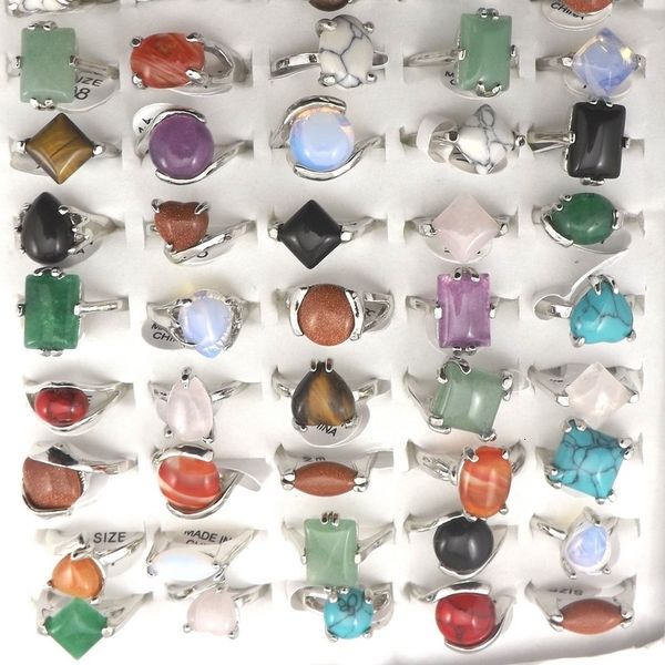 

solitaire ring xiaoyaotym mix lot natural stone s fashion jewelry bague 50pcs 230103, Golden;silver