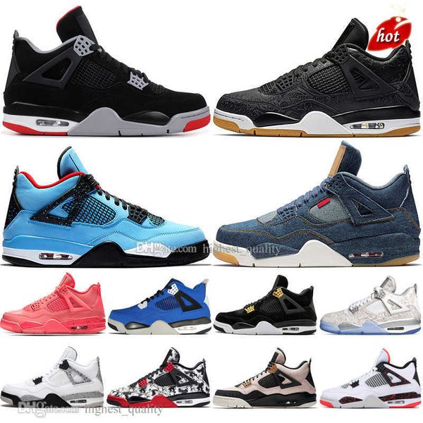

2023 jumpman og boys 2019 bred 4 4s what the cactus jack laser wings mens basketball shoes denim blue tattoo pale citron men sports women sn, Black