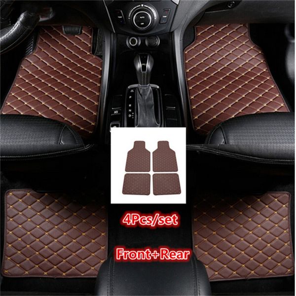 

4pcs coffee pu leather car floor mat front rear carpet protect pad accessories