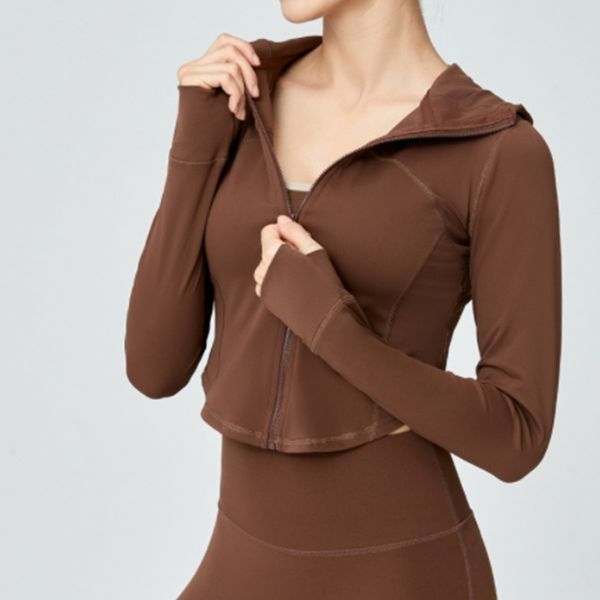 

alo yoga suit long sleeve women's crossover double-layer breathable hooded zippered cardigan irregular outdoor running sports coat 2022