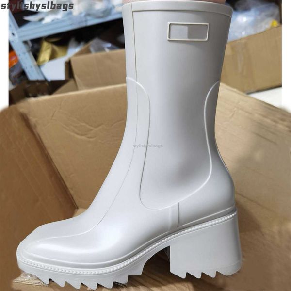 

cycuviva square toe rain boots for women chunky heel thick sole ankle boots designer chelsea boots ladies rubber boot rain shoes 010423h, Black