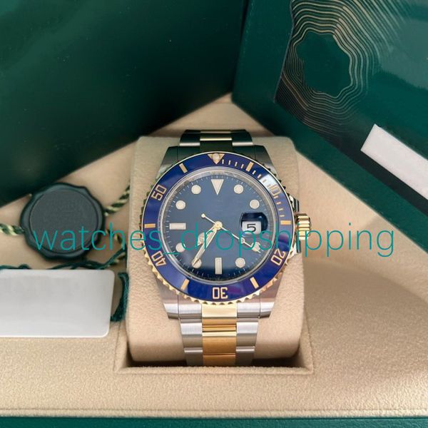 

men's watches 40mm automatic mechnical watch ceramic bezel two tone 904l steel asia movement blue dial luminous crystal ref.126613 men, Slivery;brown