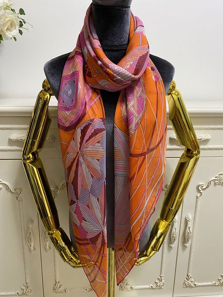 

women's square scarf scarves 100% silk material thin and soft orange pint pattern size 130cm - 130cm, Blue;gray