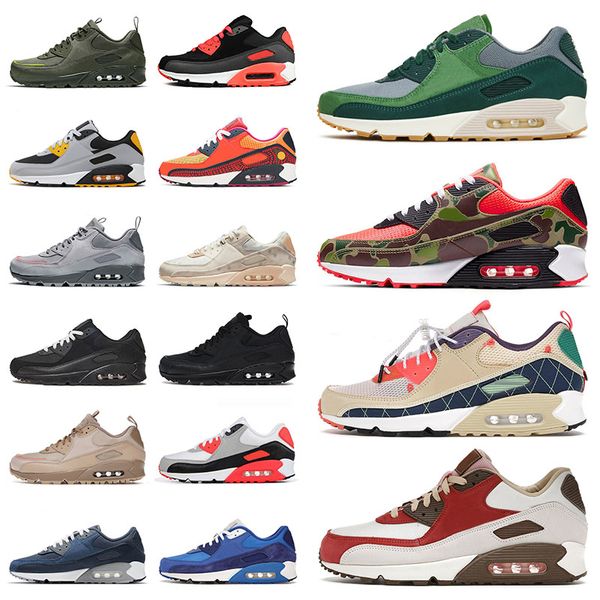 

90 90s mens running shoes og designer bred triple black malt blue slate navy blue day of the dead red camo surplus cargo khaki unc cork obsi, White;red
