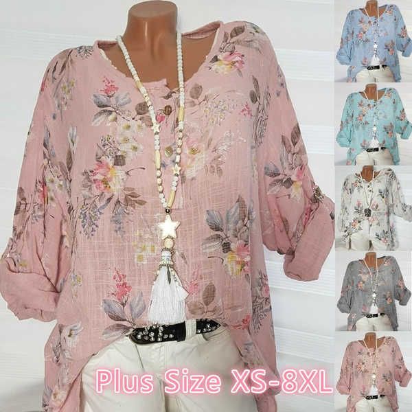 

women's t-shirt 2022 nes women's fashion tunic shirt ladies floral print long sleeve female casual large size t-shirt loose basic, White