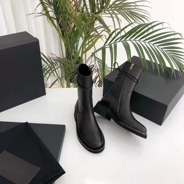 

fashion ann perfect demeulemeester boots back lace-up women shoes side zip closure genuine leather, Black