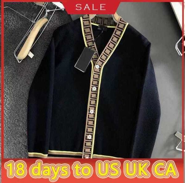 

fall 2022 fashion designer women's knits knits high-end luxury double f letter print jacquard spliced cardigan v-neck sweaterpjvy, White