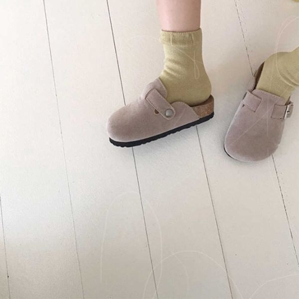 

slipper 2021 autumn kids cork slippers girls home shoe baby boys children suede flat beach casual sandals comfortable children slippers t230, Black;grey