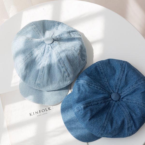 

berets vintage washed cotton octagonal hat men women denim dad hat summer sboy caps adjustable trucker style low profile 230104, Blue;gray