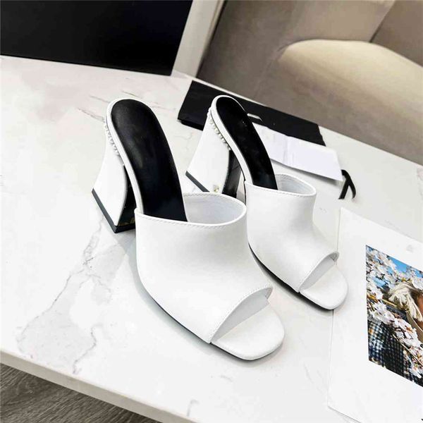 

fashion dress shoes 2023channel women leather high heel metal buckle letter logo wedding party business casual flat shoes 04-023, Black