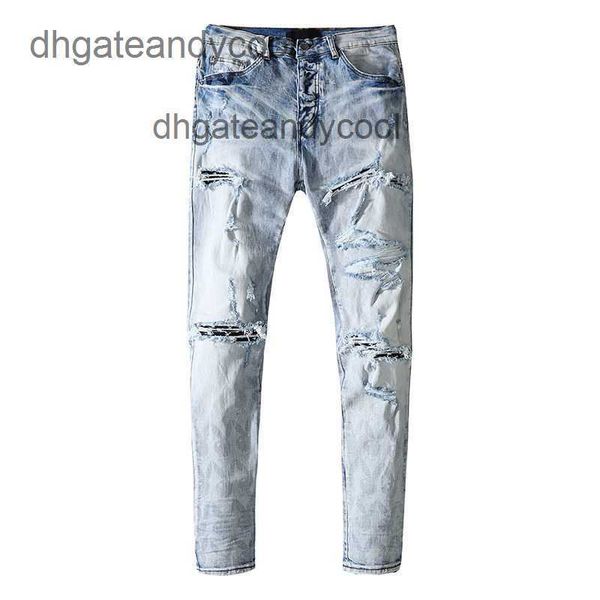 

washing 2023 amirs jeans designer jean mens pant high street pants dirty knife cutting water washing yellow mud false damage wrinkles water, Blue