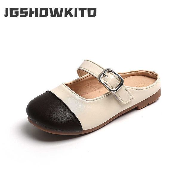 

slipper cool leather shoes for girls child fashion indoor slippers slip on soft soled non slip summer spring new western wind assorted t2301, Black;grey